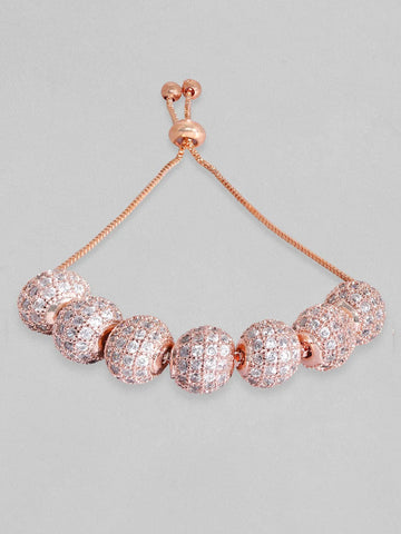 Rose Gold & White Brass Cubic Zirconia Rose Gold-Plated Bracelet