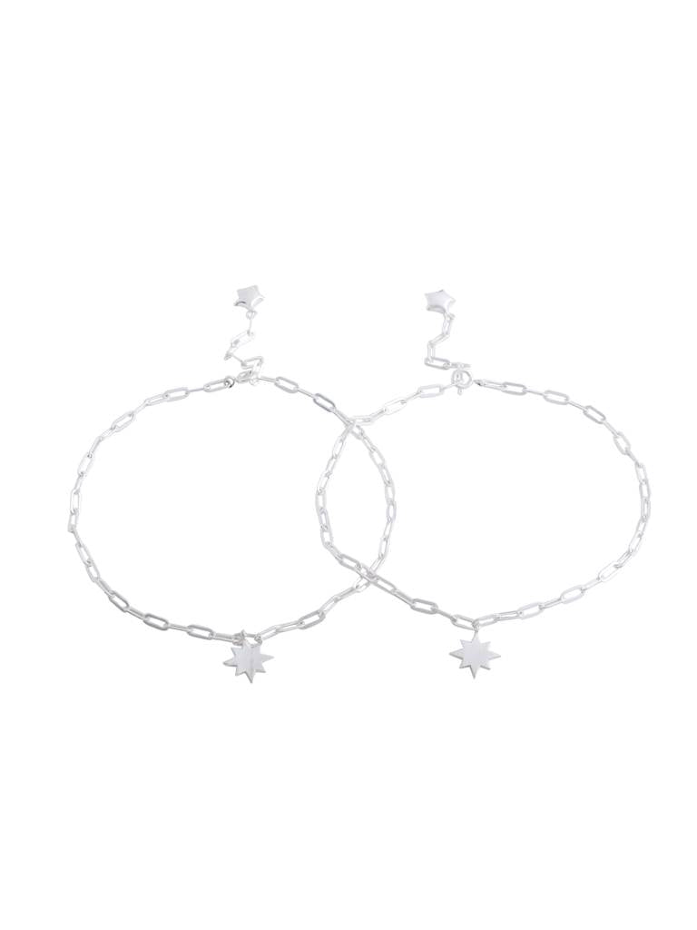 Kicky And Perky 925 Sterling Silver Star Pair Anklet