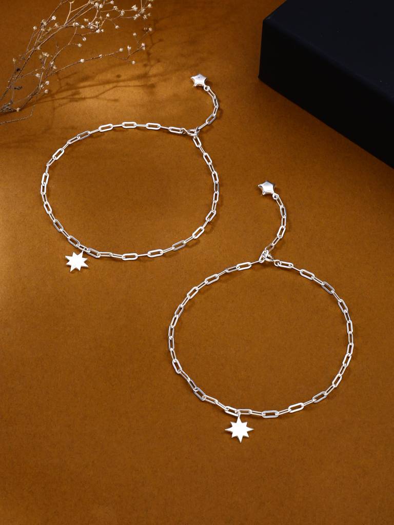 Kicky And Perky 925 Sterling Silver Star Pair Anklet