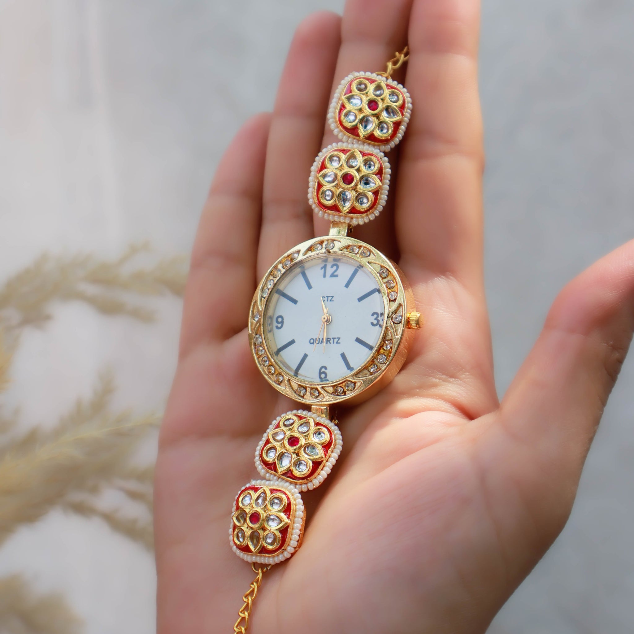 Red Meenakari Wrist Gold-plated Watch