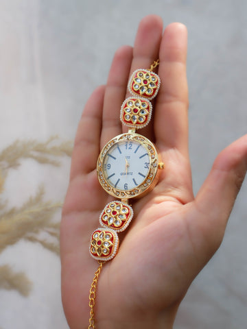 Red Meenakari Wrist Gold-plated Watch