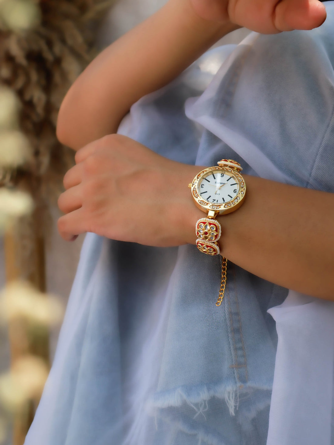 Red Meenakari Wrist Gold-plated Watch