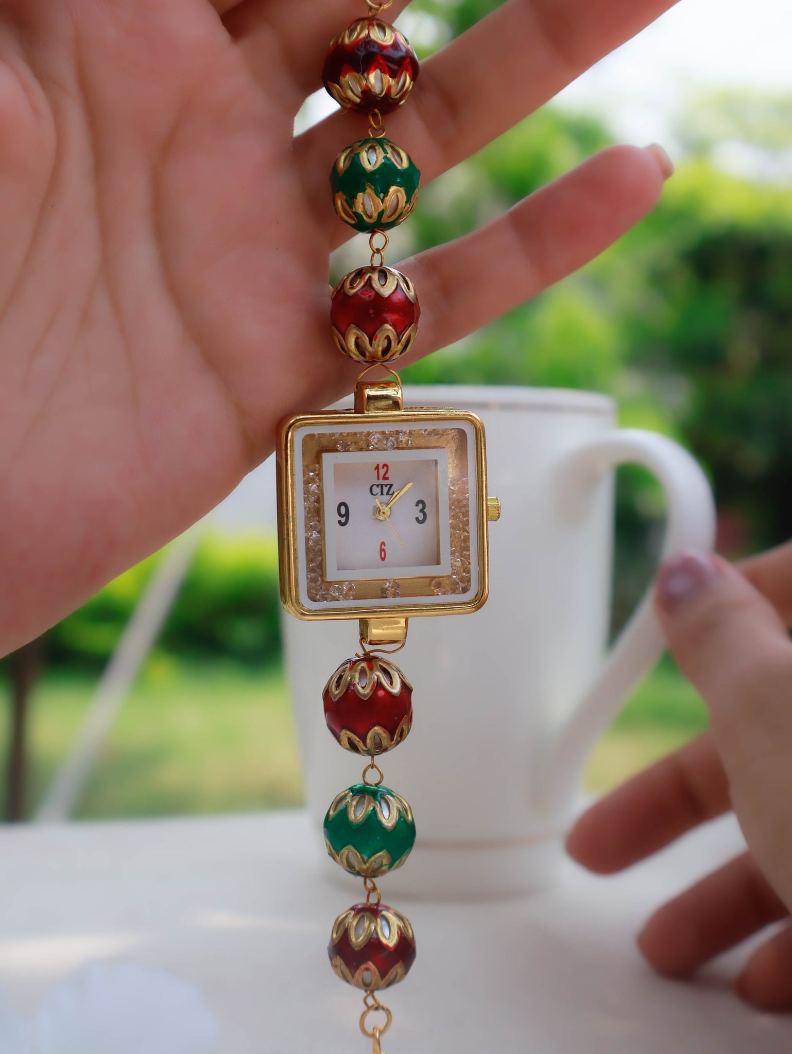 Red-Green Meenakari Wrist fashion Watch