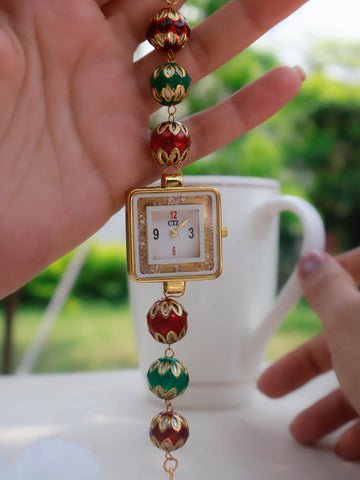 Red-Green Meenakari Wrist fashion Watch