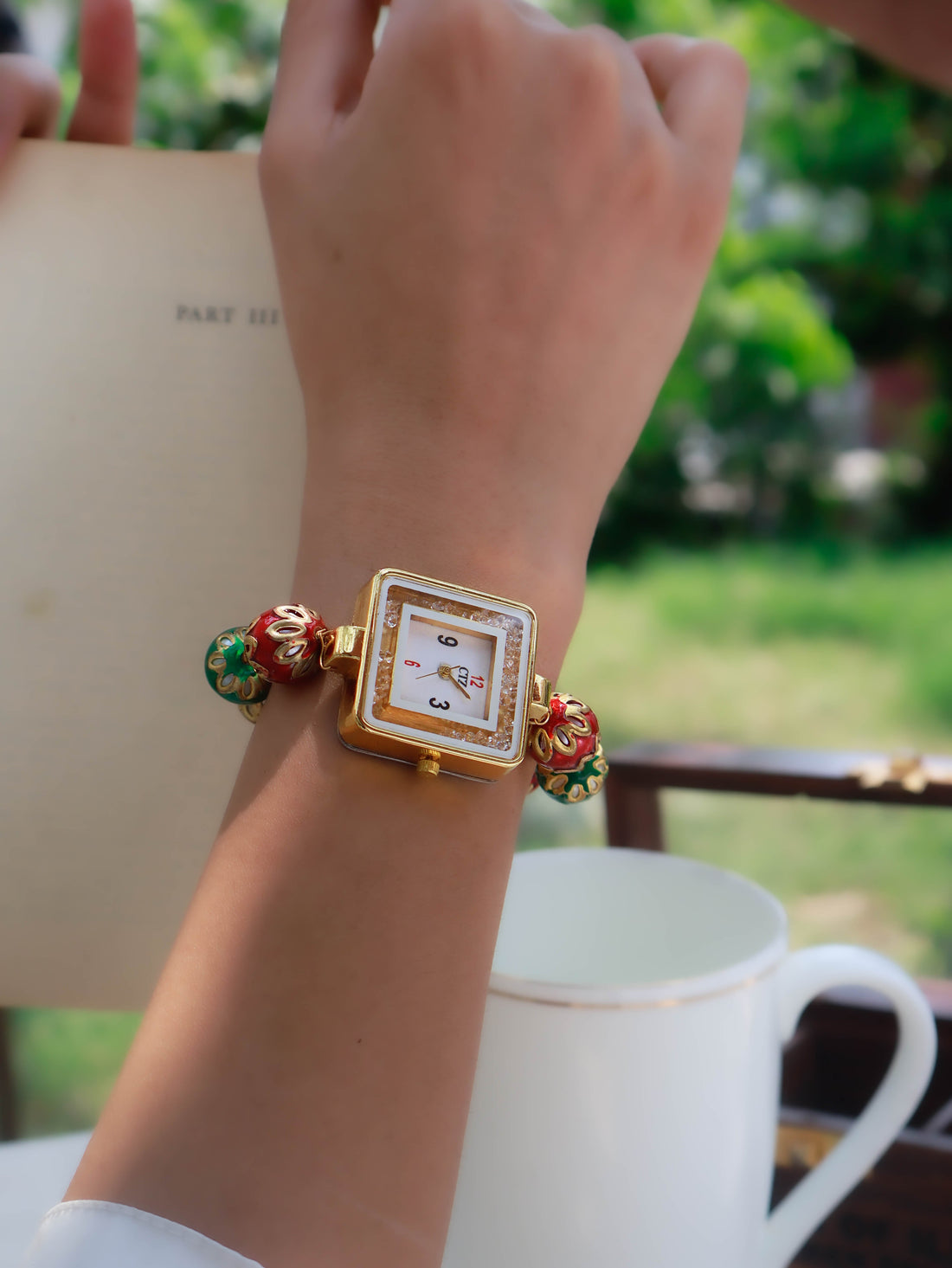 Red-Green Meenakari Wrist fashion Watch