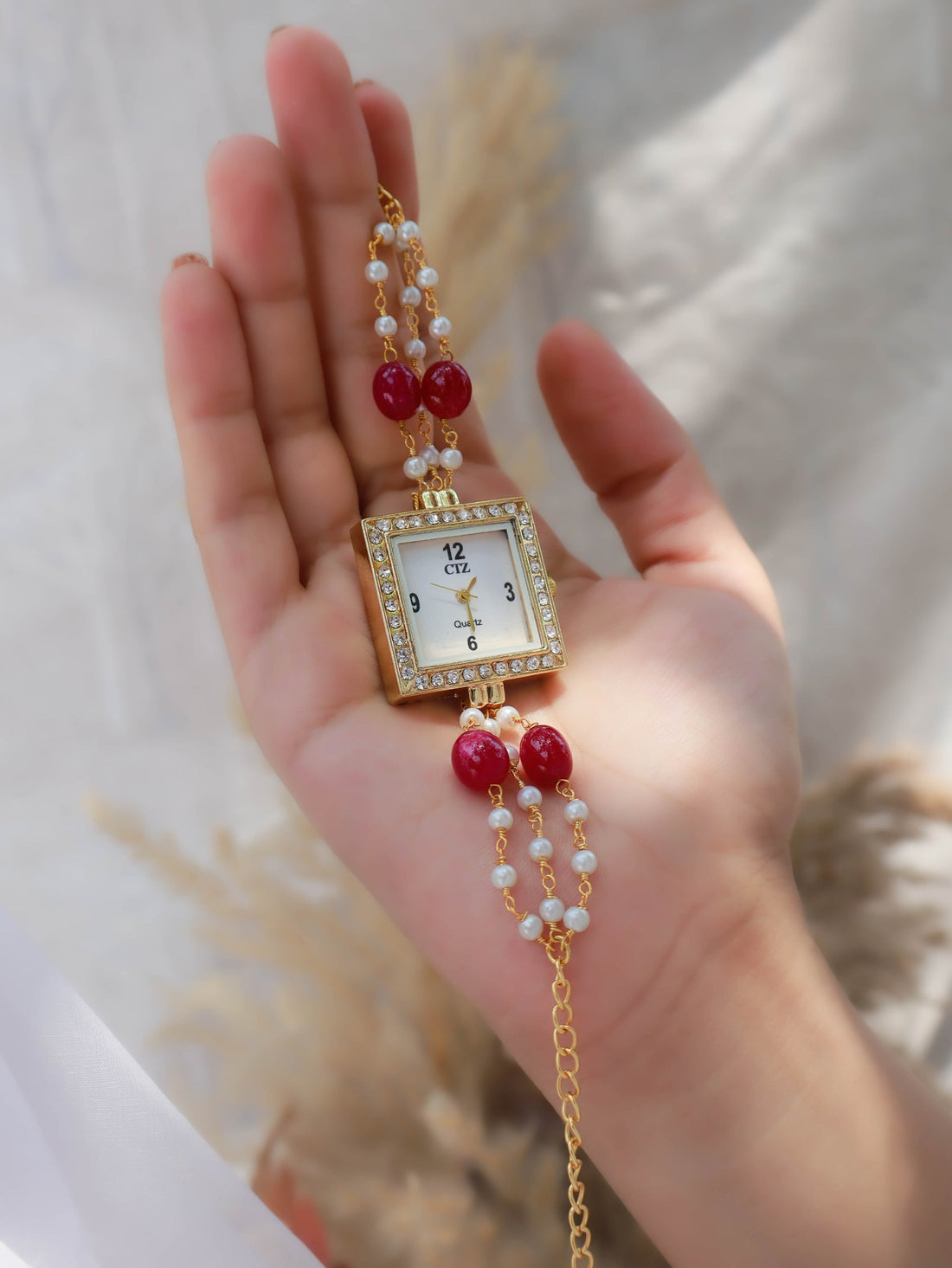 Red & Blue Kundan Wrist Watch Set