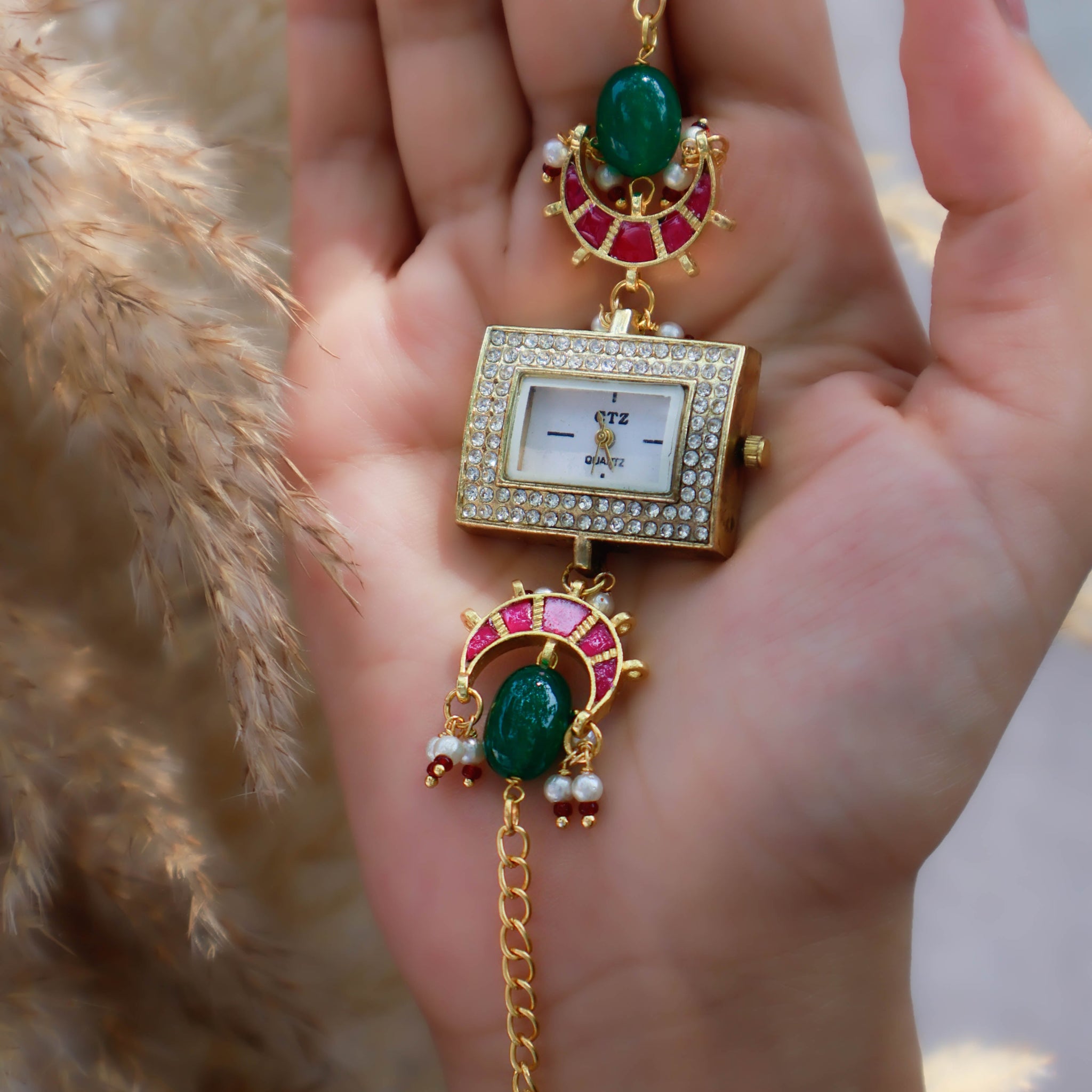 Kundan Pink Wrist  Gold-plated  Watch