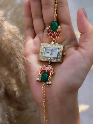 Kundan Pink Wrist  Gold-plated  Watch