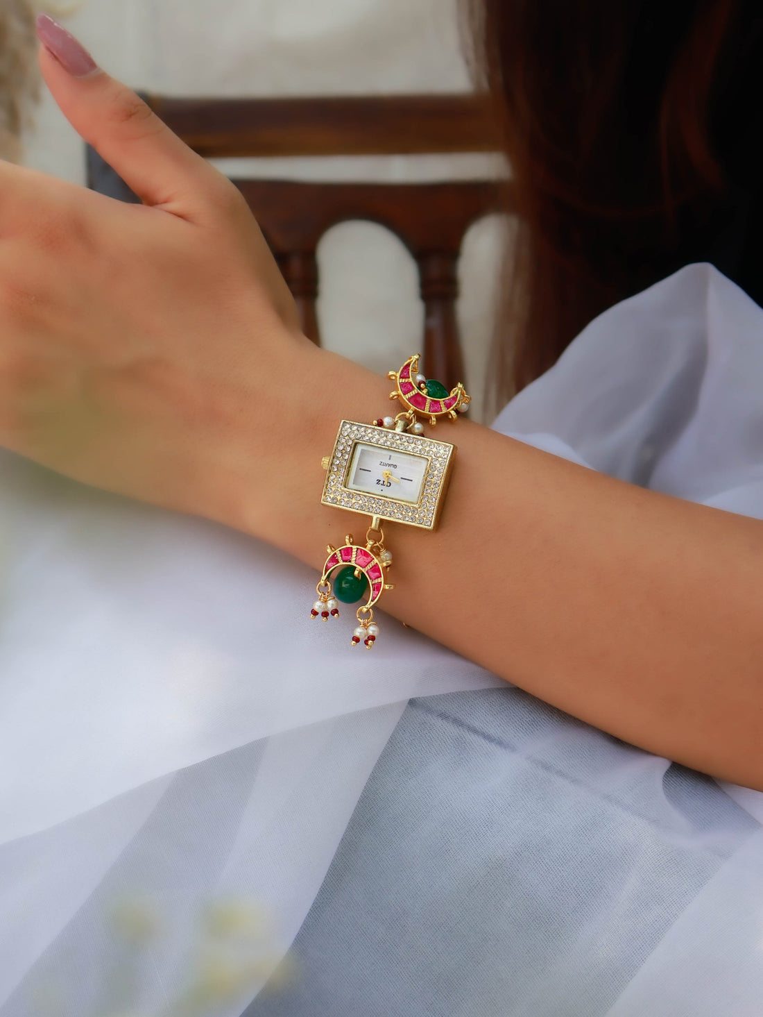 Kundan Pink Wrist  Gold-plated  Watch